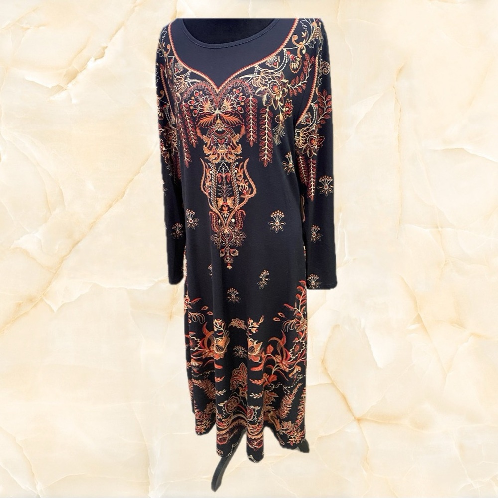 Black and Brown Embellished Long Sleeve Cocktail Dress